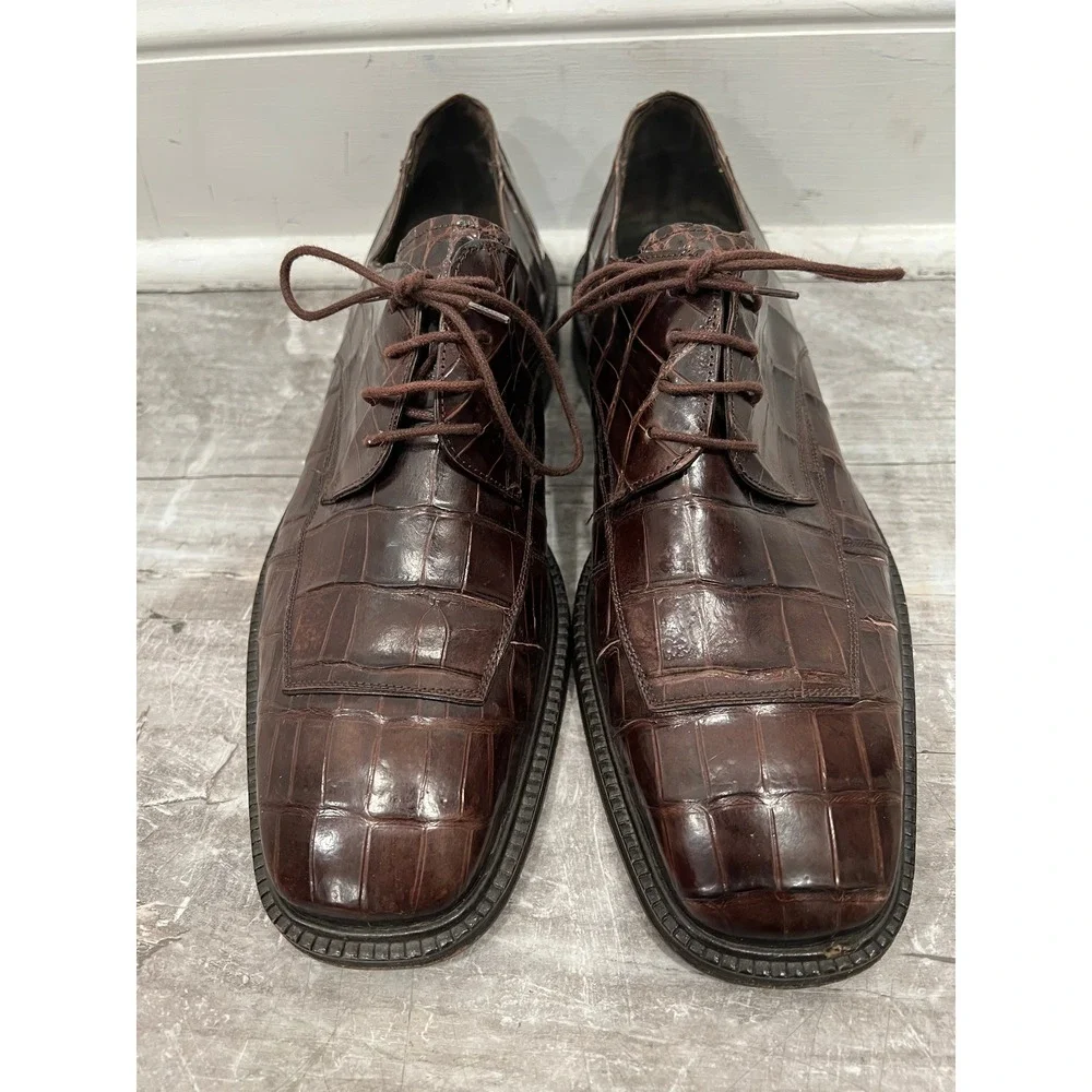 Bottino Mens Brown Genuine Alligator Leather Oxfords SZ 10 Made in Spain Luxury